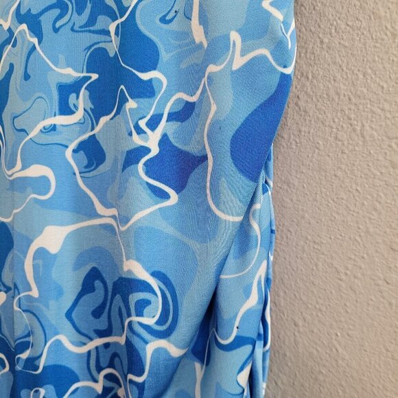 Stretchy Jersey Shirt Midi Dress - Ruched Bodycon Pool Water Print Summer Beach - Picture 13 of 15